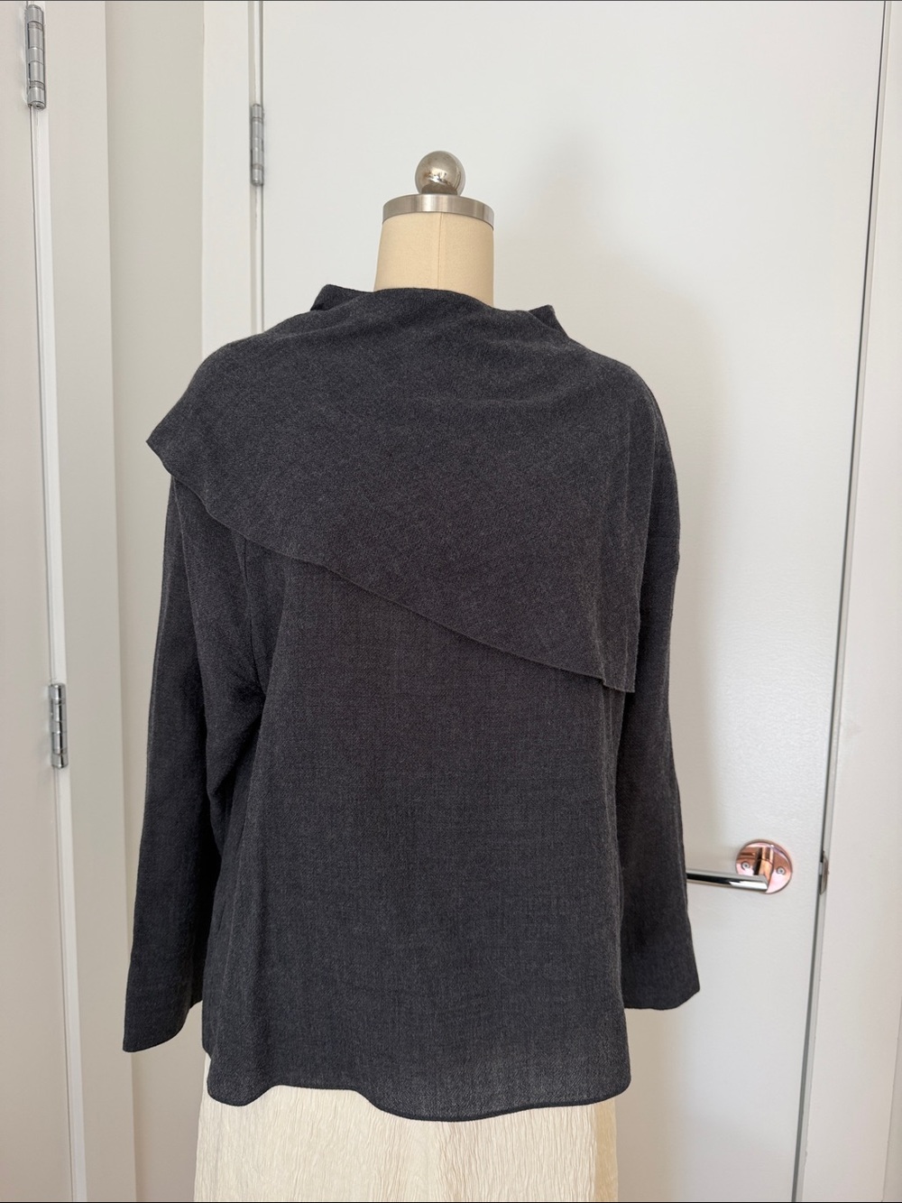 Massimo Dutti Charcoal Draped Off-Shoulder Knit Sweater